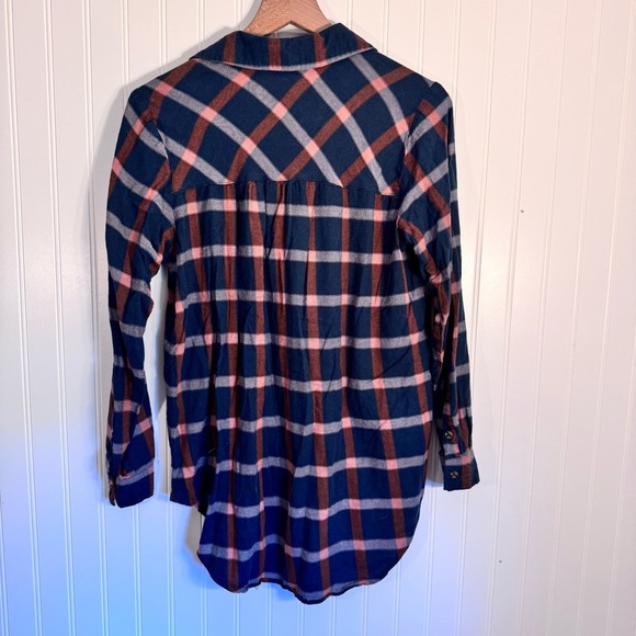 Knox Rose Teal & Orange Plaid Tunic Button Down Flannel Women’s Size Medium - Picture 5 of 7